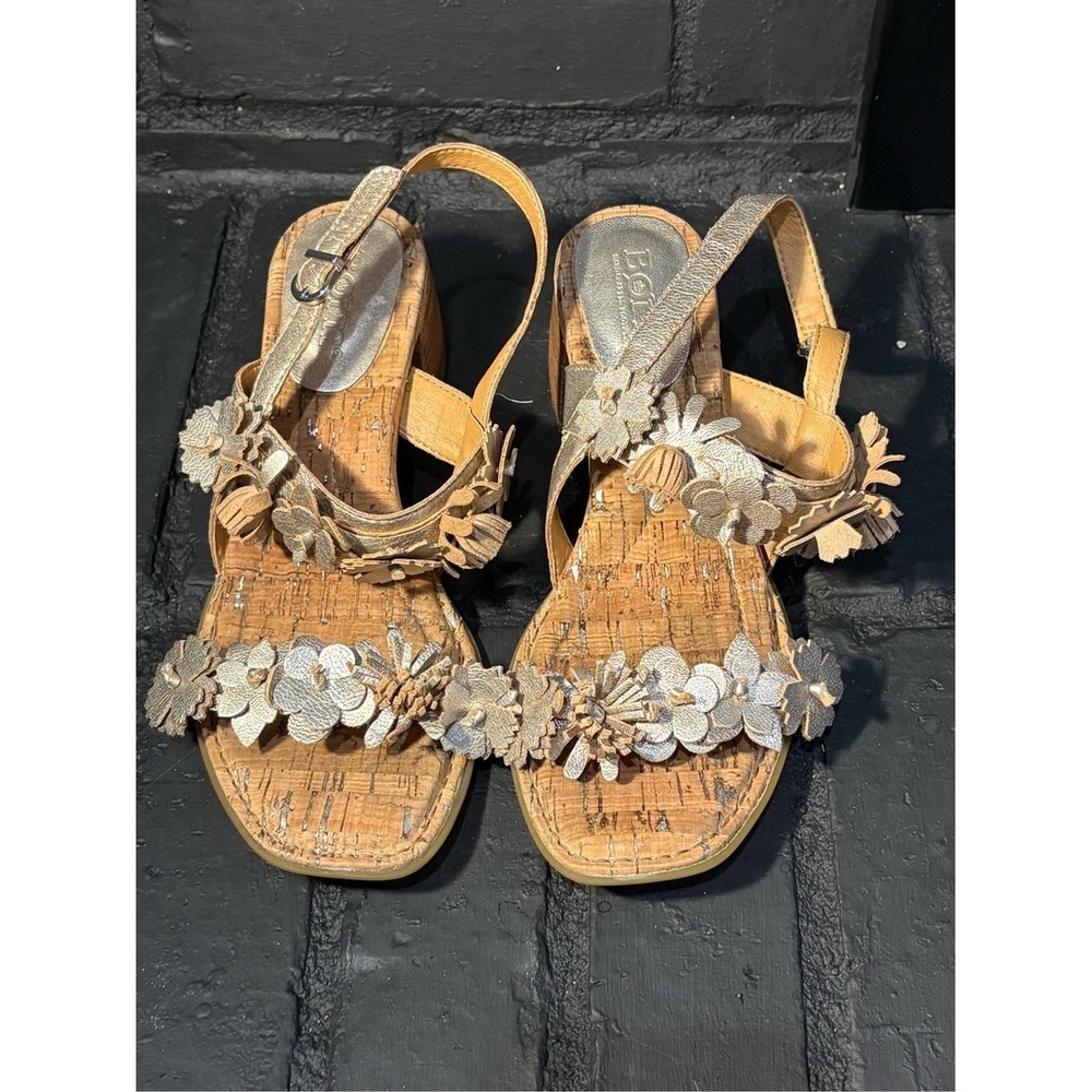 Born Metallic Gold‎ Floral Cork Wedge Sandals